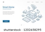 Smart Home isometric line illustration. Technology house, control cctv network, modern architecture building business sketch drawn icons. Abstract 3d vector background. Automation system, iot concept.