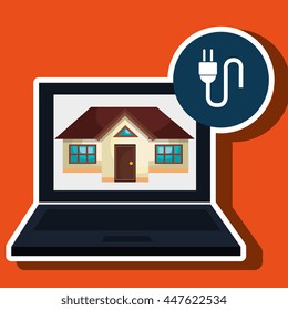 smart home with laptop computer  isolated icon design, vector illustration  graphic 