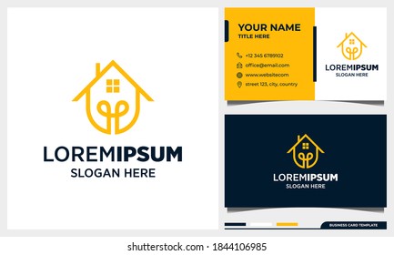 Smart home line art style logo design with business card template