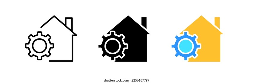 Smart home line icon. Password, gear, settings, edits, access, access point, automation, uninterruptible power supply, equipment. Vector icon in line, black and colorful style on white background