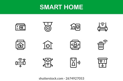 Conjunto de iconos de línea de casa inteligente: iconos de contorno mínimos modernos para automatización, Tecnología y dispositivos conectados