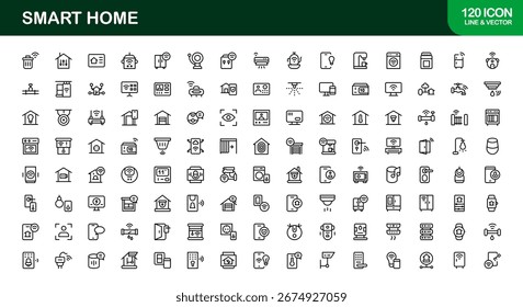 Conjunto de iconos de línea de casa inteligente: iconos de contorno mínimos modernos para automatización, Tecnología y dispositivos conectados