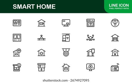Conjunto de iconos de línea de casa inteligente: iconos de contorno mínimos modernos para automatización, Tecnología y dispositivos conectados