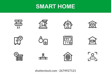 Smart Home Line Icon Set - Moderne minimale Umrisssymbole für Automatisierung, Technologie und angeschlossene Geräte