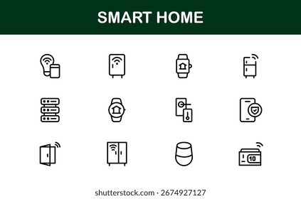 Conjunto de iconos de línea de casa inteligente: iconos de contorno mínimos modernos para automatización, Tecnología y dispositivos conectados