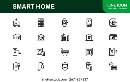 Smart Home Line Icon Set – Modern Minimal Outline Icons for Automation, Technology, and Connected Devices