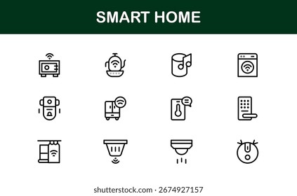 Conjunto de iconos de línea de casa inteligente: iconos de contorno mínimos modernos para automatización, Tecnología y dispositivos conectados