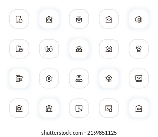 Smart home line icons set. Security, lock, energy, wifi, protection, password, automation, system. Vector outline pictograms for web and ui, ux mobile app design. Editable Stroke. 24x24 Pixel Perfect.