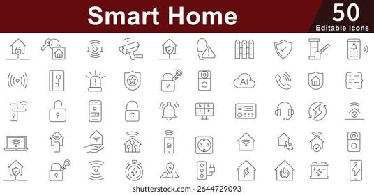 Smart Home Line Icons set - Automation, IoT, Control, Safety and Technology Vector