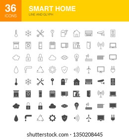 Smart Home Line Web Glyph Icons. Vector Illustration of House Outline and Solid Symbols. 