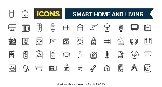 Smart home and living icons set. Outline icons pack. Editable vector line icon set and illustration for web and UI application.