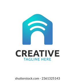 Un logotipo residencial inteligente con un color de gradiente azul