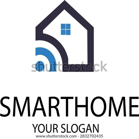 Smart home logo design featuring a house outline and wifi signal icon smarthome wireless technology connection automation building architecture business identity branding corporate