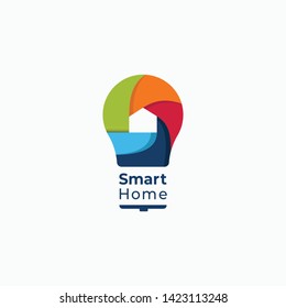 smart home logo design. Negative space home in light bulb icon