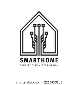 Plantilla de diseño de logotipo Smart Home. Signo vectorial de construcción de viviendas inteligentes. Icono de tecnología electrónica digital en casa. Símbolo de administración de propiedades. Identidad corporativa. Ilustración vectorial. 