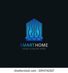 Plantilla vectorial de diseño de logotipo Smart Home. Icono de concepto de Logotipo de inicio de control de Chip Electrónico Digital