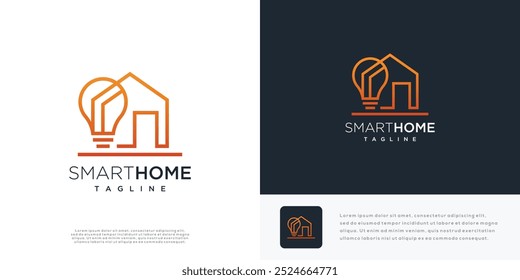 Smart home logo design vector illustration made with lines.	
