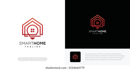 Smart home logo design vector illustration made with lines.	