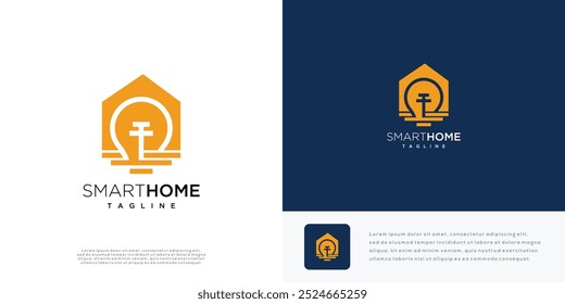 Smart home logo design vector illustration. Home and light bulb logo icon.	