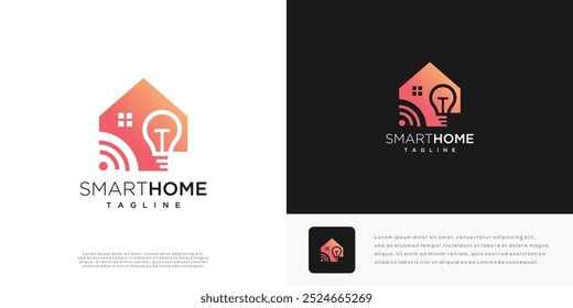 Ilustración vectorial de diseño de logotipo de hogar inteligente. Icono del logotipo de la casa y de la bombilla.	