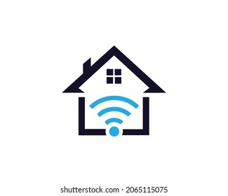 Smart Home Logo Design With Wireless signal Vector Template Icon.