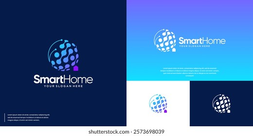 smart home logo with globe shape, global security system, graphic design inspiration.