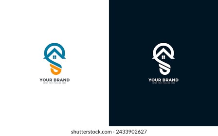 Smart home logo. Home icon design, light bulb, letter s. Graphic vector illustration