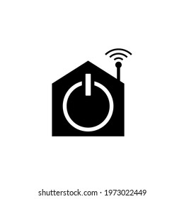 Smart home logo and icon template design with wifi, antenna and power button. Vector clipart and drawing. Black and white isolated illustration.