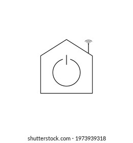 Smart home logo and icon template design with wifi, antenna and power button. Linear and outline vector clipart and drawing. Black and white isolated illustration.