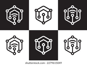 smart home logo. security network system connection technology icon design.