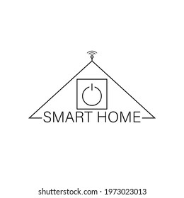 Smart home logo template design with wifi, antenna and power button. Linear and outline vector clipart and drawing. Black and white isolated illustration.