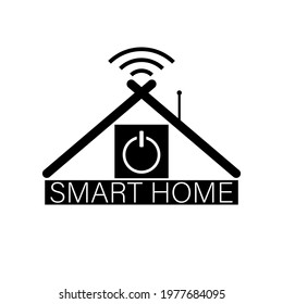 Smart home logo template design with wifi, roof and power button  icon. Vector clipart and drawing. Black and white isolated illustration.