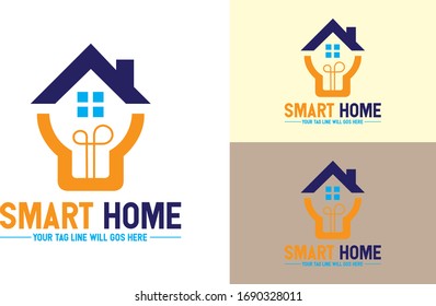 SMART HOME LOGO TEMPLATE WITH LIGHT BULB ICON
