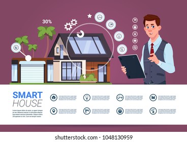 Smart Home Management Concept With Man Holding Tablet Device