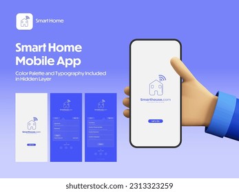 Aplicación móvil Smart Home Screens UI Kit como inicio de sesión, Regístrate en sitios web de respuesta.