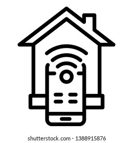 Smart home mobile control icon. Outline smart home mobile control vector icon for web design isolated on white background