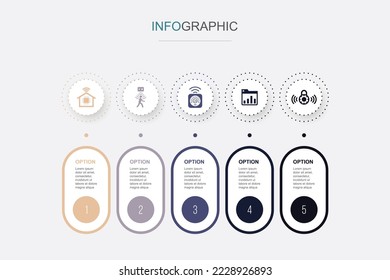 Smart home, motion sensor, smart thermostat, dashboard, smart lock icons Infographic design template. Creative concept with 5 steps