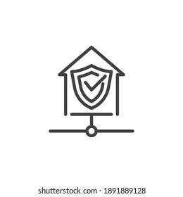 Smart home network protection line icon. linear style sign for mobile concept and web design. Home Security system outline vector icon. Symbol, logo illustration. Vector graphics