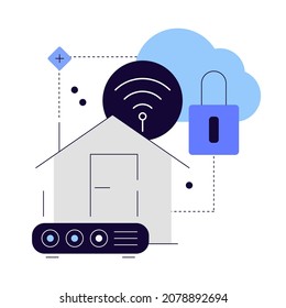Smart home. Home network. Wireless connection. High tech concept. Modern flat illustration. Vector file.