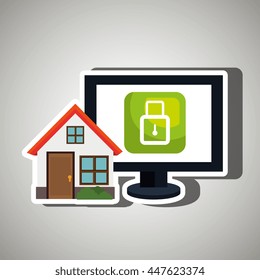 smart home with padlock  isolated icon design, vector illustration  graphic 