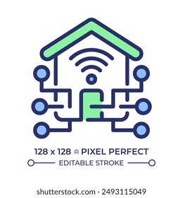 Smart home pixel perfect RGB color icon. Automation system, intelligent control. Household organization, electronics. Isolated vector illustration. Simple filled line drawing. Editable stroke
