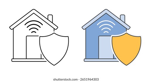 Smart home privacy icon with smart device and shield symbol, ideal for connected home security, digital privacy, and smart appliance protection illustrations.
