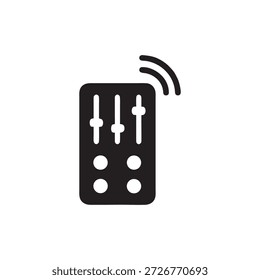 Smart home remote control black and white vector icon with wireless signal and sliders for home automation