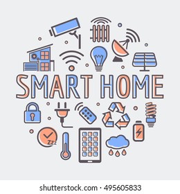Smart Home round illustration, creative technology symbol or web design template