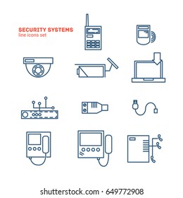 Smart Home. Safety System - line icon set