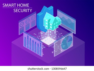 Smart home security concept. 3d isometric vector illustration.