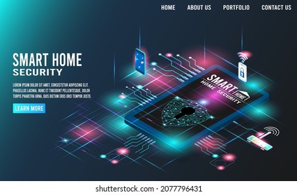 smart home security and control, Internet of things (IOT), devices and connectivity on a network. Smartphone app of automation internet of things of intellectual house.