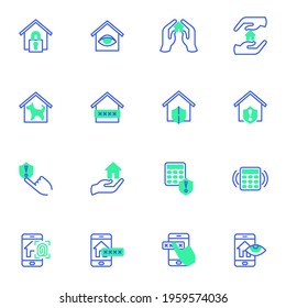 Smart home security control line icons set, outline vector symbol collection, linear style pictogram pack. Signs, logo illustration. Set includes icons as security lock password key, fingerprint scan