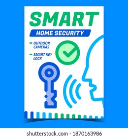 Smart Home Security Creative Promo Banner Vector. Outdoor Cameras And Digital Key Lock, House Security Electronic System Advertising Poster. Concept Template Style Color Illustration