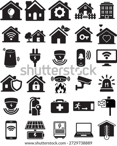 Smart Home Security Icon Set Home Automation IoT House Technology Solid Icons Collection